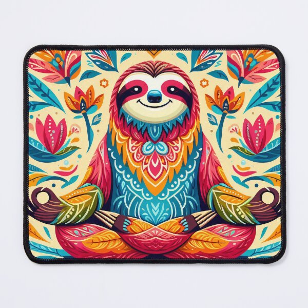 Item preview, Scandinavian Folk Art cute meditating Sloth  designed and sold by FOLK ART FUSION.