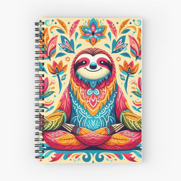 Item preview, Scandinavian Folk Art cute meditating Sloth  designed and sold by FOLK ART FUSION.