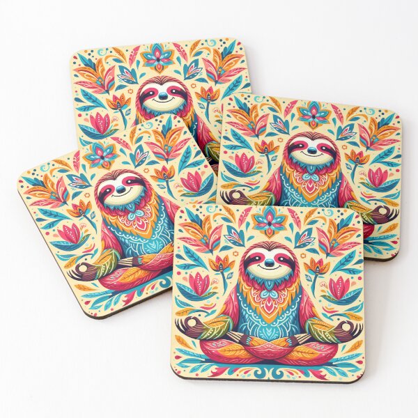 Item preview, Scandinavian Folk Art cute meditating Sloth  designed and sold by FOLK ART FUSION by heidiannemorris.