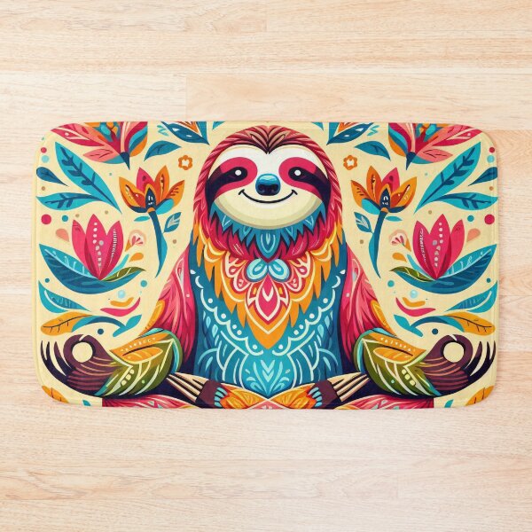 Item preview, Scandinavian Folk Art cute meditating Sloth  designed and sold by FOLK ART FUSION by heidiannemorris.