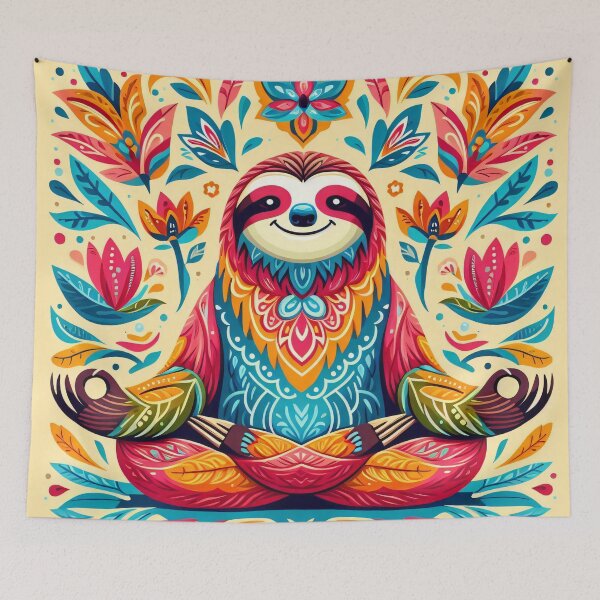 Item preview, Scandinavian Folk Art cute meditating Sloth  designed and sold by FOLK ART FUSION by heidiannemorris.