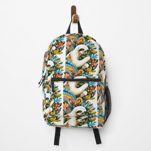 Item preview, Scandinavian Folk Art cute Sloth eating leaves designed and sold by FOLK ART FUSION.