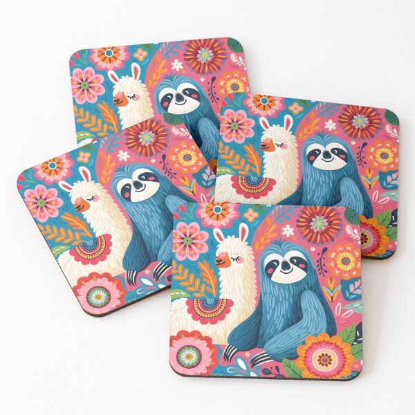 Item preview, Scandinavian Folk Art cute Sloth loves Llama designed and sold by FOLK ART FUSION by heidiannemorris.
