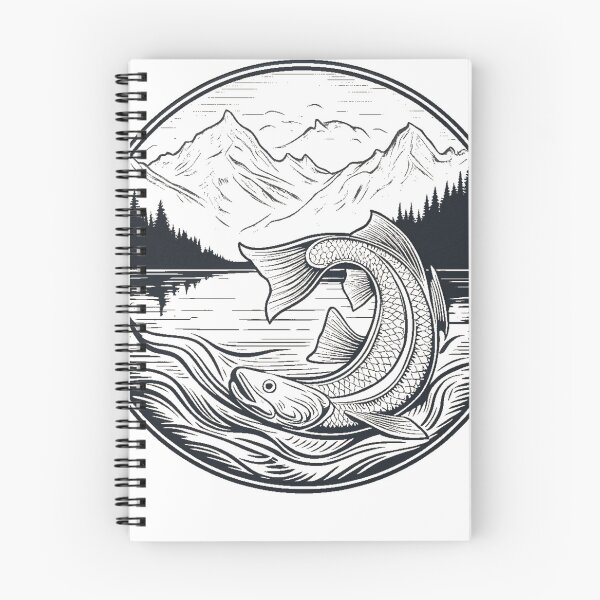 Item preview, "Majestic River Engraving: Timeless Fish in Mountainous Serenity" designed and sold by products4urduke.