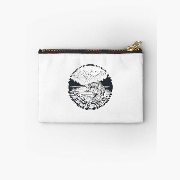 Item preview, "Majestic River Engraving: Timeless Fish in Mountainous Serenity" designed and sold by products4urduke.