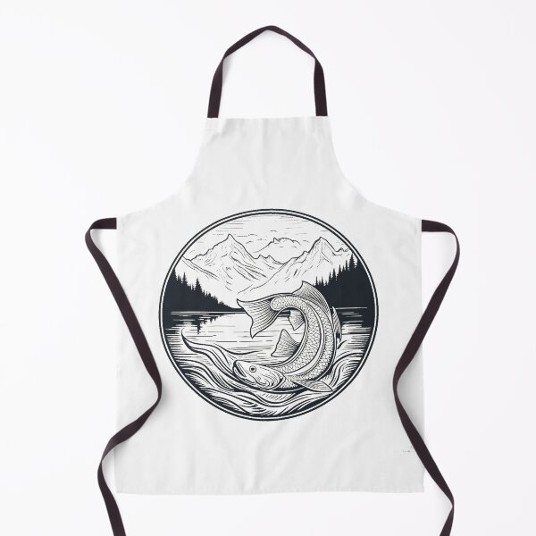 Item preview, "Majestic River Engraving: Timeless Fish in Mountainous Serenity" designed and sold by products4urduke.