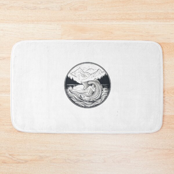 Item preview, "Majestic River Engraving: Timeless Fish in Mountainous Serenity" designed and sold by products4urduke.