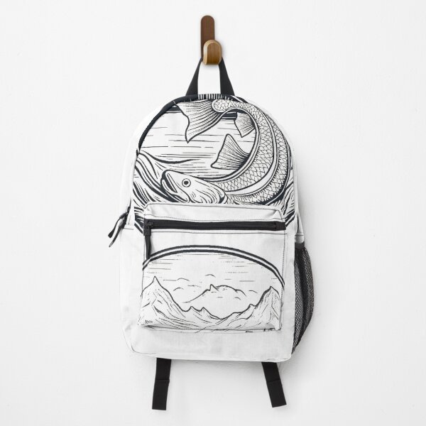 Item preview, "Majestic River Engraving: Timeless Fish in Mountainous Serenity" designed and sold by products4urduke.