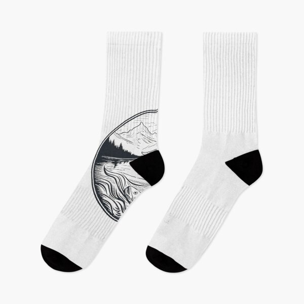 Item preview, "Majestic River Engraving: Timeless Fish in Mountainous Serenity" designed and sold by products4urduke.