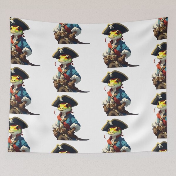 Item preview, Mischievous Pirate Gecko Illustration - Fantasy Reptile Artwork designed and sold by CrownedCanvas.