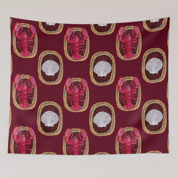 Item preview, Cameo Garnet Red Wedwood Lobster and Seashell Pattern by Jemma Jamie Skidmore | Coastal Elegance with a Vintage Touch designed and sold by Jemma Jamie Skidmore.