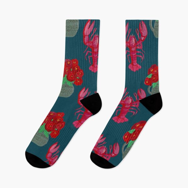 Item preview, Vibrant Lobster and Red RosesDark Blue Art Print | Nautical Kitchen Decor | Coastal Cottagecore | Bold Floral Wall Ar designed and sold by Jemma Jamie Skidmore.
