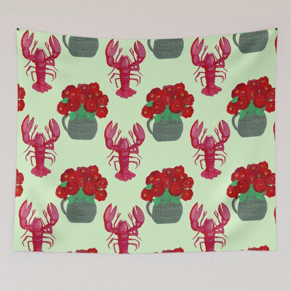 Item preview, Vibrant Lobster and Red Roses Sea fome Green Print | Nautical Kitchen Decor | Coastal Cottagecore | Bold Floral Wall Art designed and sold by Jemma Jamie Skidmore.