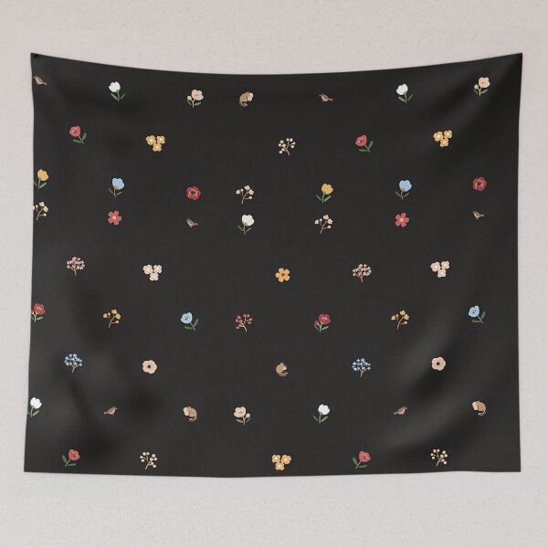 Item preview, Dark floral tiny flowers - girly black feminine pattern witch cute garden theme  designed and sold by Fantasy Cache.