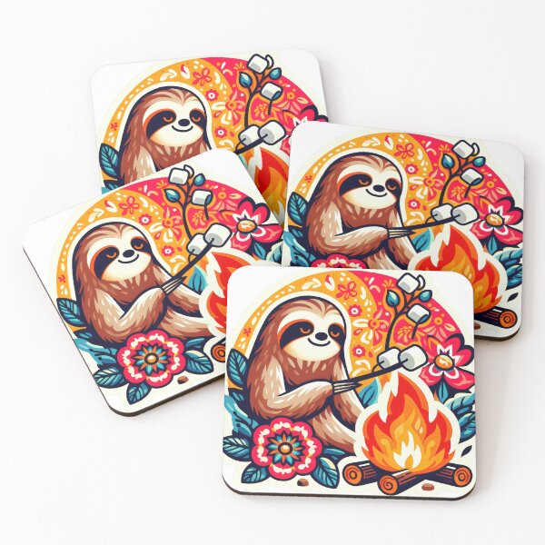 Item preview, Scandinavian Folk Art Campfire Sloth by heidiannemorris designed and sold by FOLK ART FUSION by heidiannemorris.