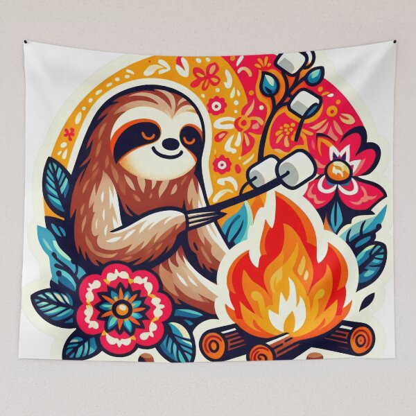 Item preview, Scandinavian Folk Art Campfire Sloth by heidiannemorris designed and sold by FOLK ART FUSION by heidiannemorris.