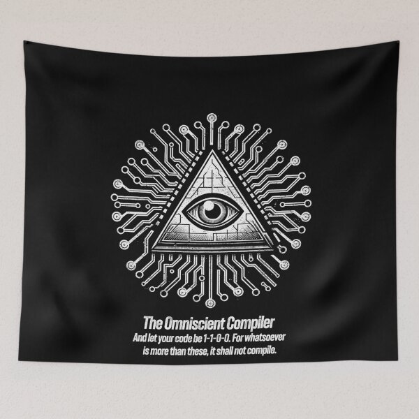 Item preview, The Omniscient Compiler - Coding Wisdom and Tech Humor designed and sold by Tabu Touch.