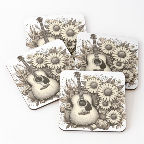 Item preview, Classic Guitar and Flowers, Retro, Vintage designed and sold by deniz kaya.