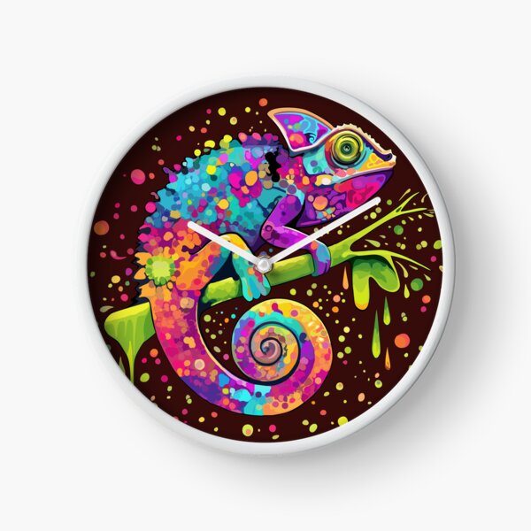 Chameleon Paint Stains Watercolor Style Clock