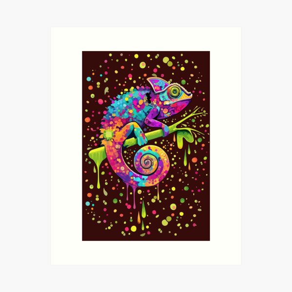 Chameleon Paint Stains Watercolor Style Art Print