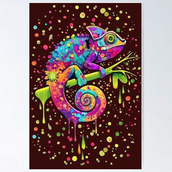 Chameleon Paint Stains Watercolor Style Poster