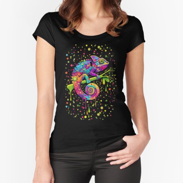 Chameleon Paint Stains Watercolor Style Fitted Scoop T-Shirt