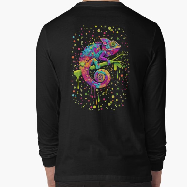 Chameleon Paint Stains Watercolor Style Long Sleeve T-Shirt