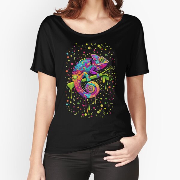 Chameleon Paint Stains Watercolor Style Relaxed Fit T-Shirt