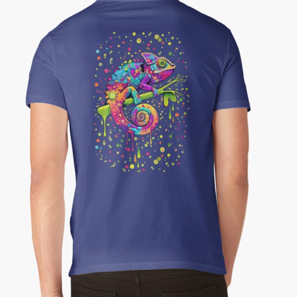 Chameleon Paint Stains Watercolor Style V-Neck T-Shirt