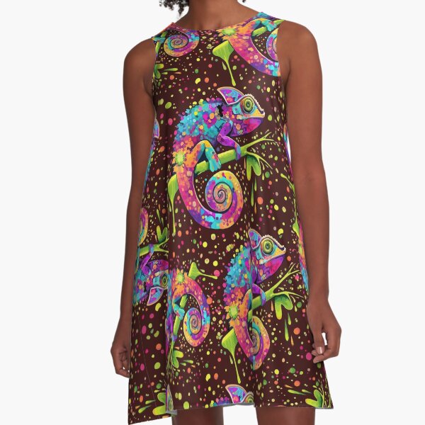 Chameleon Paint Stains Watercolor Style A-Line Dress