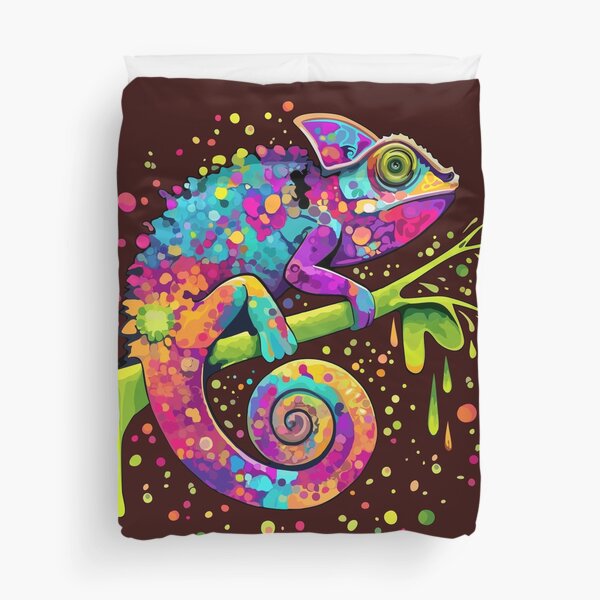 Chameleon Paint Stains Watercolor Style Duvet Cover