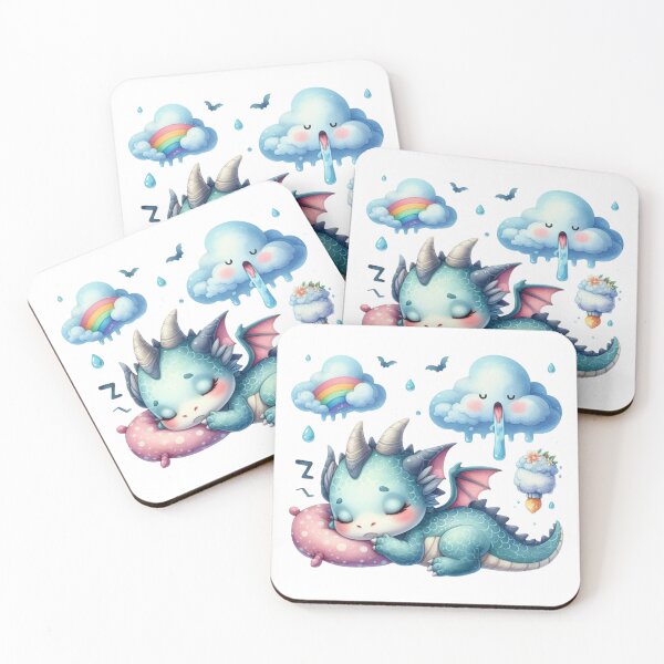 Item preview, Blue dragon sleeping good night with pink pillow designed and sold by AttaboyStudio.