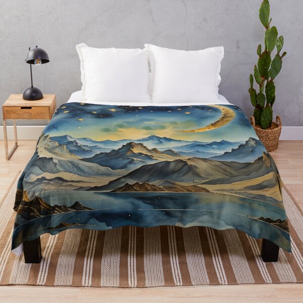 Item preview, Gold Crescent Moon And Stars Over Blue Mountains designed and sold by celartinspire.