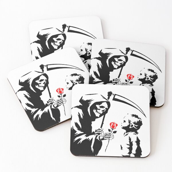 Item preview, Grim Reaper Giving a Rose | Stencil Street Art | Skeleton and Roses designed and sold by OrganicLights.