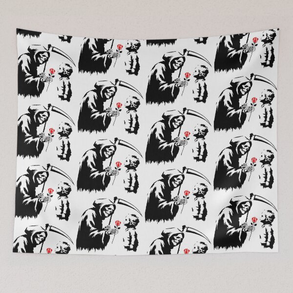 Item preview, Grim Reaper Giving a Rose | Stencil Street Art | Skeleton and Roses designed and sold by OrganicLights.