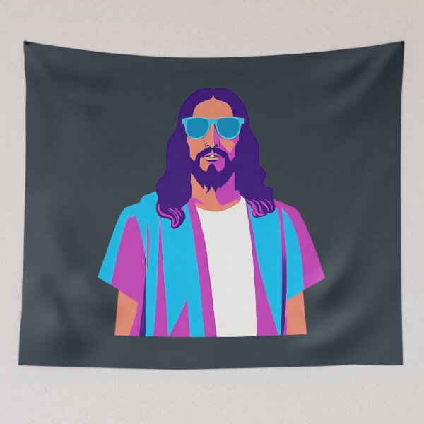 Item preview, Heavenly Cool Jesus with Retro Sunglasses Pop Art T-Shirt D18 designed and sold by pixelandcrafted.
