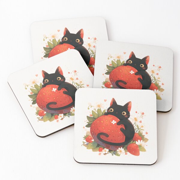 Item preview, black cat on a strawberry designed and sold by MendaciousMina.