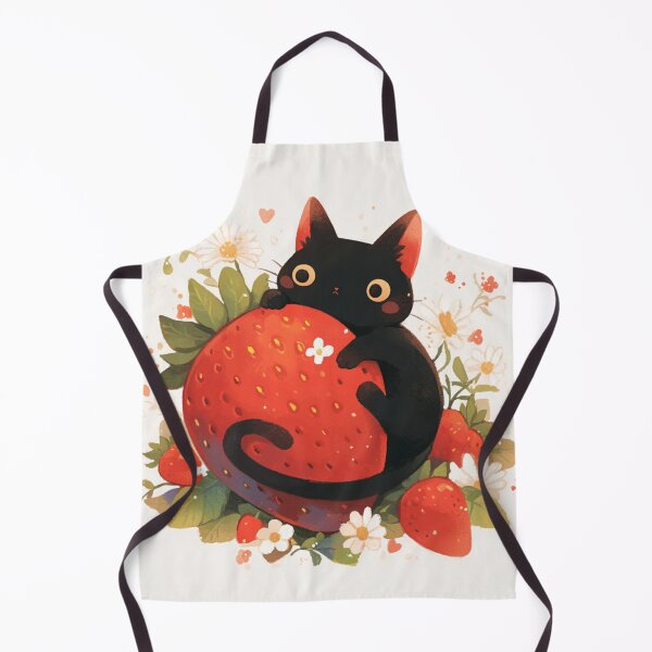Item preview, black cat on a strawberry designed and sold by MendaciousMina.
