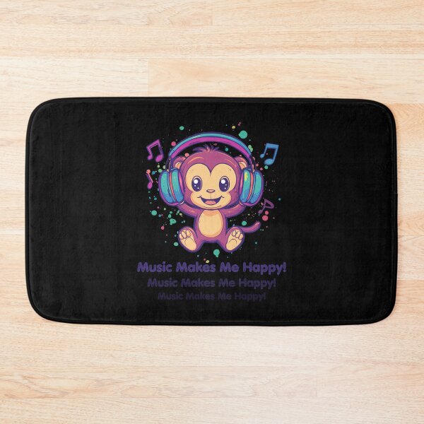 Item preview, Kawai Cute Monkey - Music Makes Me Happy! Black designed and sold by ArtPompon.
