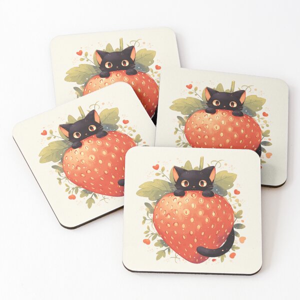 Item preview, black cat on a strawberry designed and sold by MendaciousMina.