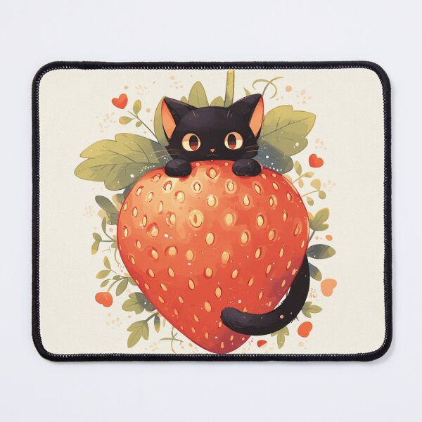 Item preview, black cat on a strawberry designed and sold by MendaciousMina.