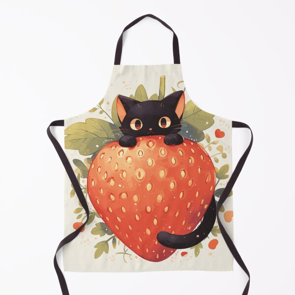 Item preview, black cat on a strawberry designed and sold by MendaciousMina.