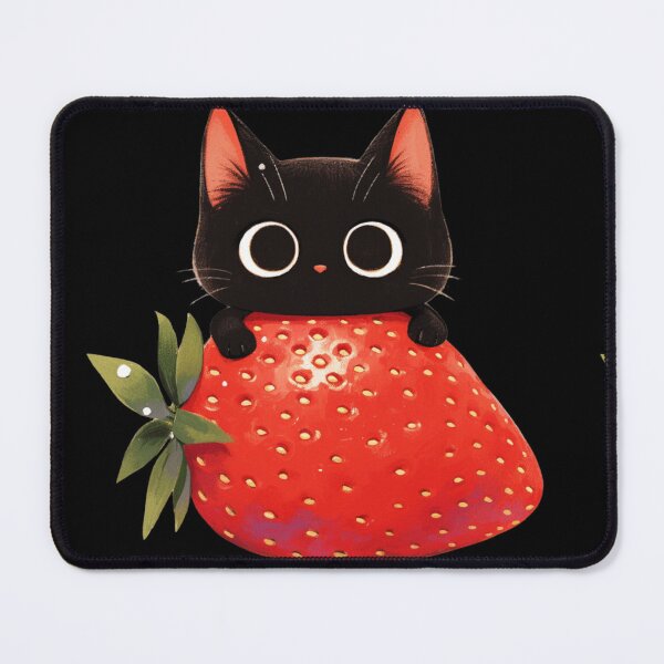Item preview, black cat on a strawberry designed and sold by MendaciousMina.