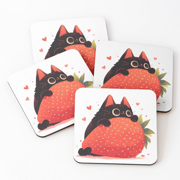 Item preview, black cat on a strawberry designed and sold by MendaciousMina.