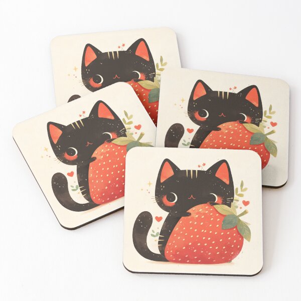Item preview, black cat on a strawberry designed and sold by MendaciousMina.