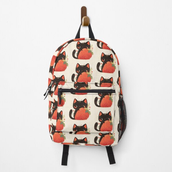 Item preview, black cat on a strawberry designed and sold by MendaciousMina.