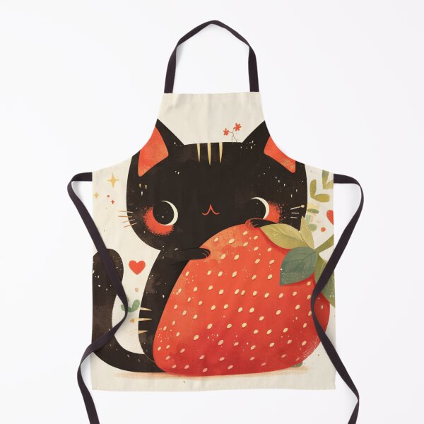 Item preview, black cat on a strawberry designed and sold by MendaciousMina.