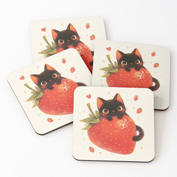 Item preview, black cat on a strawberry designed and sold by MendaciousMina.