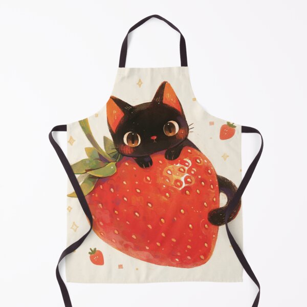 Item preview, black cat on a strawberry designed and sold by MendaciousMina.