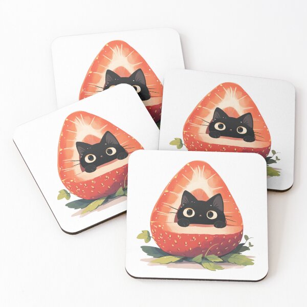 Item preview, black cat in a strawberry designed and sold by MendaciousMina.
